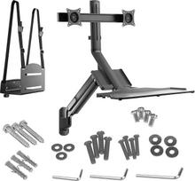 "Maclean MC-633 3-in-1 Sit-Stand Workstation": 2 krypčių monitoriaus sieninis laikiklis su klaviatūros lentyna ir kompiuterio laikikliu Sieninis laikiklis 17-32 colių dujinė spyruoklė