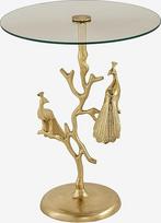 "Riess Ambiente" apvalus staliukas "Wildlife Peacock" - 60 cm - Auksinis - Stiklo viršus metalinis - Povo skulptūra