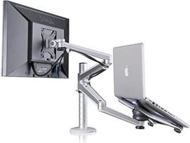 "ThingyClub®" reguliuojamas aliuminio universalus nešiojamojo kompiuterio ir kompiuterio monitoriaus stovas Stalo laikiklis laikiklis su laikikliu Tilt Swivel Dual Arm Support Holder (nešiojamasis kompiuteris ir monitorius)