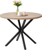 "Uderkiny" 100 cm apvalus valgomojo stalas, didelis valgomojo stalas, tinkamas 4-6 žmonėms, MDF plokštės ir metalinės geležies kojos, tinka virtuvei, valgomajam, kavinei, svetainei (šviesaus medžio atspalvio)