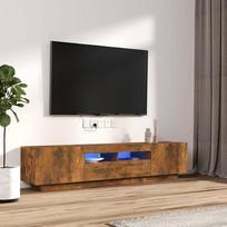 2 LED šviestuvų rinkinys Ąžuolo ir dūmų daugiasluoksnė medinė TV spintelė Žema spintelė televizoriui Kavos staliukas TV stovas gyvenamajam kambariui