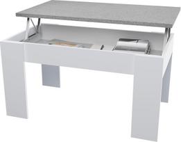 amuéblate online - Reguliuojamo aukščio kavos staliukas svetainei ar valgomajam - baltos spalvos su pilku dangčiu - 90 cm (plotis) x 50 cm (gylis) x 46 cm (aukštis)