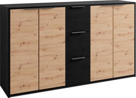 byLIVING Spintelė "Rimini" / Melamino ąžuolo juoda ir "Artisan" ąžuolo spalvos / 4 durys W 139 x H 80 x D 39 cm
