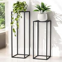 DanDiBo Augalų stovas 96587 Metalinis 100 cm ir 80 cm juodas kvadratinis 2 staliukų rinkinys Aukštas gėlių stovas Gėlių stovas Modernus dizainas