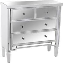 DRW Komoda su 4 stalčiais, baltos spalvos mediena ir veidrodžiu 85 x 33 x 84 cm Estandar
