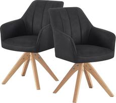 DUBI Möbel Thomas 21103-YU16-B03 Valgomojo kėdė, pasukamas porankis, virtuvės kėdė, minkšta kėdė, rašomojo stalo kėdė, makiažo kėdė valgomajam, virtuvei, svetainei, biurui, juoda, 2 vnt.