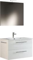 Mama Store ERA 60 Kabanti vonios kambario spintelė 60 cm, blizgiai baltai lakuota, su praustuvu, veidrodžiu ir LED lempa, L 62 x D 47 x H 53 cm