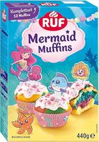 RUF "Mermaid Muffins" pilnas rinkinys kepimo mišinio mišinys trispalviams keksiukams su glajumi, spalvotais povandeniniais pabarstukais ir motyvais, smagus kepimo malonumas vaikams, idealiai tinka gimtadieniams, įskaitant dėklus
