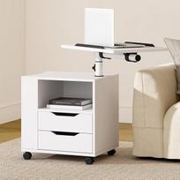 sogesfurniture Mobilus šoninis staliukas Naktinis staliukas Naktinė spintelė su 2 stalčiais Reguliuojamo aukščio sofos staliukas Nešiojamojo kompiuterio staliukas miegamajam Svetainė Balta