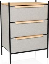 STUVAR komoda su 3 medžiaginiais stalčiais, 58 x 39 x 79 cm, su medinėmis rankenėlėmis, šoninė spintelė su metaliniu rėmu, Taupe