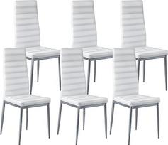 VEVOR moderni valgomojo kėdė (6 vnt.) Elegantiška minkšta odinė šoninė kėdė (136 kg keliamoji galia), skirta valgomojo stalui, taupanti vietą virtuvės stalo kėdė su storomis pagalvėlėmis ir metalinėmis kojelėmis, balta, kavinė