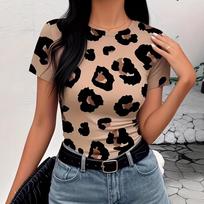 Women's Leopard Print Slim-Fit Soft Tee S kupranugaris