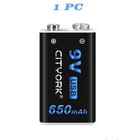 CITYORK 9V 650mAh Li-ion Rechargeable Battery Micro USB 9V Batteries 6F22 9V Lithium Battery for Multimeter Microphone Toy