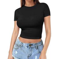 European Spicy Girl Crop Top: Short Sleeve, Slim Fit, Solid Color Base Layer, Sexy T-Shirt XL