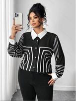 2026 Spring Plus Size Women's Color Block Digital Print Long Sleeve Shirt 3XL juoda