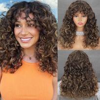 MISS PERUKAS Afro moterų ilgas vingiuotas garbanotas perukas su garbanotomis kirpčiukais Sintetinio pluošto moteriškas kasdienis perukas iki pečių, natūralus juodas perukas 60 cm