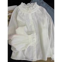 Women's Elegant White French Edge Shirt: Long Sleeve, Chic, High-End Style for Spring/Autumn 2026 Medium balta