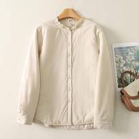 Women's Cotton-Quilted Shirt Jacket with Ruffled Collar - Casual Warm Outerwear for Autumn/Winter 2025 Large pilkšvai balta