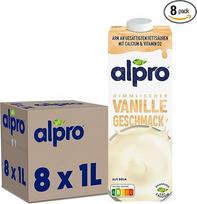 "Alpro" vanilės skonio sojų gėrimas - veganiškas, be pieno, natūraliai be laktozės, turtingas augaliniais baltymais ir natūraliai neriebus - 8 x 1 litras - patvarus