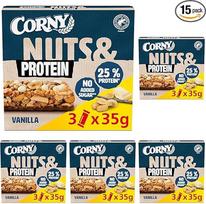 "Corny Nuts & Protein Vanilla" | Riešutų batonėlis be pridėtinio cukraus | Su 36 % riešutų ir 25 % baltymų | 3 x 35 g (5 vnt.)