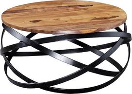 "FineBuy" MUNAR kavos staliukas, 60 x 30 x 60 cm, šešamo medžio masyvas, metalinis sofos staliukas | Apvalaus dizaino svetainės staliukas | Industrinis rudas | Dizainerių medinis staliukas | Kietas kavos staliukas
