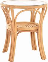 "Krines Home" rotango staliukas, nedidelis, 56 cm skersmens, su stikliniu stalviršiu, apvalus staliukas, svetainės staliukas, kavos staliukas (medus, 56 cm skersmens)