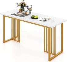 "LIFEZEAL" valgomojo stalas marmurinis, 160 x 60 cm virtuvės stalas 6-8 žmonėms, stačiakampis valgomojo stalas su metalinėmis kojomis, baro stalas restoranui, virtuvei