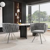 "ModernLuxe Swivel Chair" aksominė valgomojo kėdė Šiuolaikinė minkšta kėdė su 360° funkcija, su metaliniu rėmu, ergonomiška valgomojo, svetainės ir miegamojo kėdė, pilka + sidabrinė