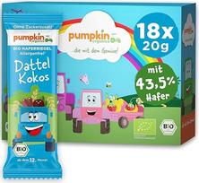 "Pumpkin Organics" ekologiškas avižų batonėlis "Date Coconut" (18 x 20 g) Avižų batonėlis be pridėtinio cukraus ¹ nuo 12 mėnesio - be alergijos ² ir glitimo ³ užkandžiai kūdikiams ir vaikams