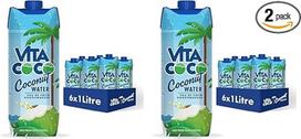 "Vita Coco" grynas kokosų vanduo 6 x 1 l, natūraliai drėkinantis, su elektrolitais, be glitimo, pilnas vitamino C ir kalio (2 pakuotės)