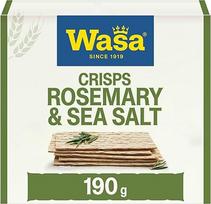 "Wasa Tasty Snacks Crisps Rosemary & Sea Salt", 190 g, itin ploni traškučiai su rozmarinais ir jūros druska, 2 pakuotės, idealiai tinka užkandžiams
