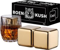 "Whisky Stones" - 2 dideli 64 cm3 daugkartinio naudojimo nerūdijančio plieno metaliniai ledo kubeliai gėrimams Vėsinantys viskio akmenys raudonajam vynui, alui, škotiškam vynui, degtinei - auksiniai
