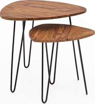 "Wohnling Design" WL5.659 Sheesham metalinis šoninis staliukas, 2 vnt. Mažas kavos staliukas, 2 medinių staliukų rinkinys, medžio masyvo svetainės staliukas, metalinis rėmas, siauras sofos staliukas, sandėliavimo staliukas
