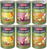 animonda Grancarno Dog Wet Food Superfoods Variation (6 x 400 g), suaugusiems šunims skirtas vienarūšis baltymų maistas be grūdų, be cukraus, su šviežios mėsos ingredientais
