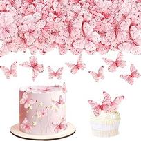 Blumomon Pakuotė iš 40 valgomųjų drugelių torto viršūnėlių dekoracijų Šviesiai rožiniai drugeliai Cupcake Toppers Vestuvių gimtadienio vakarėlio keksiukų dekoracijos Gimtadienio torto viršūnėlė