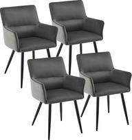 CLIPOP valgomojo kėdės, 4 vnt., aksominės virtuvės kėdės, minkštos kėdės su porankiais ir metalinėmis kojelėmis, retro dizaino porankiai, svetainės, valgomojo kėdės (4 vnt., aksominė pilka)
