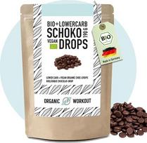 Ekologiški mažesnio angliavandenių kiekio šokolado lašeliai 190 g, saldinti eritritoliu, be pridėtinio cukraus, veganiški, skirti užkandžiams, kepimui, be cukraus, idealiai tinka mažesnio angliavandenių kiekio, sumažinto angliavandenių kiekio, Keto mityba