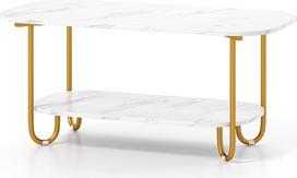 GIANTEX Gold 2 Tier Coffee Table Dirbtinio marmuro kavos staliukas su užapvalintais kampais Neslystančios kojelės Stačiakampio formos dizainas gyvenamajame kambaryje Biuro butas 100 x 50 x 45 cm Marmuras