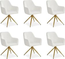Homestyle4u 2732 Smėlio spalvos 6 valgomojo kambario virtuvės kėdžių su porankiais rinkinys Valgomojo kėdės Minkštos kėdės Cream Bouclé Gold Rotatable