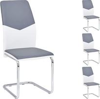 IDIMEX "Leona" dirbtinės odos valgomojo kėdė Konsolinė kėdė 4 chromuoto metalinio rėmo kėdžių rinkinys pilkai baltos spalvos