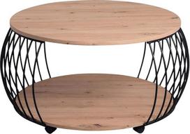 Kavos staliukas - juodas - "Artisan Oak Decor" - metalinis - skersmuo 80 cm - su ratukais