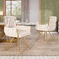 ModernLuxe Velvet Valgomojo kėdės, 2 vnt., pasukamos kėdės su 360° funkcija, prabangūs foteliai svetainei ir miegamajam, smėlio spalvos aksomo apmušalas, metalinės kojos, modernūs porankiai