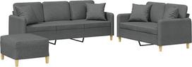 Tamsiai pilkos spalvos medžiaginis 2 ir 3 sėdimų vietų sofos komplektas, patogus ir tvirtas, 180 x 50 cm, svetainė Modelis3202143