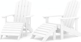 vidaXL 2 x "Adirondack" sodo kėdės, sodo baldai, sodo kėdė, terasos kėdė, balkono kėdė, sodo kėdės, sėdimųjų baldų komplektas su taburetėmis, HDPE, baltos spalvos