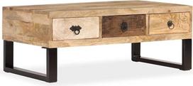 vidaXL Mangmedžio masyvo kavos staliukas su 3 stalčiais 90x50x35cm Namų baldai