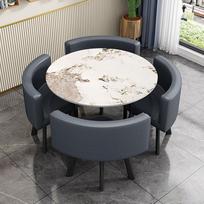Zeitgenössischer Grauer ESS -Set für 4 mit Stühlen Couchtisch & Stuhl Kombination perfekt für Balkon Wohnzimmer Büro Lounge und Küche.
