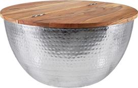 "Riess Ambiente Orient Storage" rankų darbo kavos staliukas 60 cm sidabrinės spalvos, klasikinio kaltinio dizaino, akacijos spalvos, su laikymo vieta