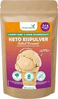 "Simply Keto" mažiau angliavandenių* Druskos karamelės ledų mišinys - kreminiai ledai be cukraus, tik 2,6 g grynųjų angliavandenių, be maltitolio, be glitimo, be sojos ir ketogeniški - 10 porcijų (100 g)
