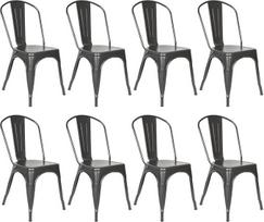 8 sukraunamų metalinių valgomojo kėdžių rinkinys Pramoninio stiliaus derliaus kėdės, tinkamos vidaus lauko sodo kėdėms 85 x 45 x 45 cm (85 x 45 x 45 cm, tamsiai pilka)