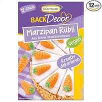 Günthart Backdecor 12 marcipaninių rublių "Rübli Vegan" pakuotė, pagaminti iš plono marcipano su žaliomis cukraus gijomis, 1 pakuotė (1 x 40 g)